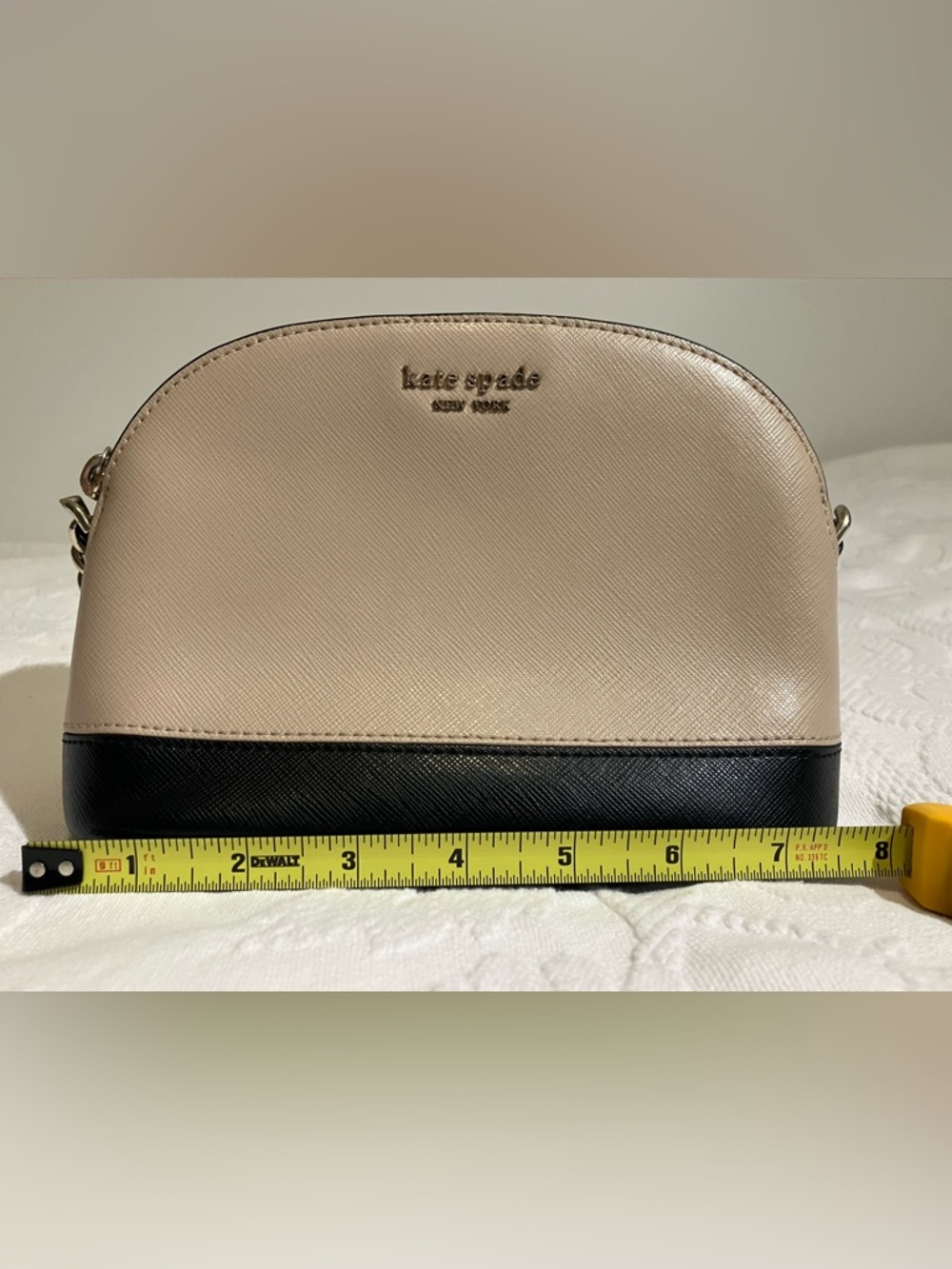 Beige and Black Crossbody Bag with Chain Accent - Picture 2 of 12